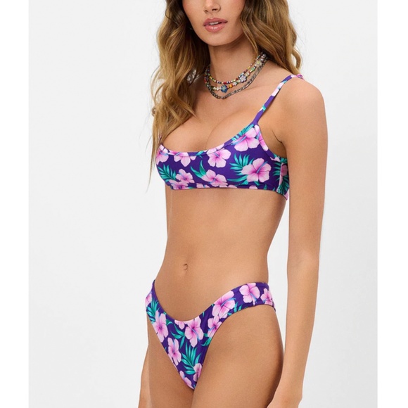 Frankie's Bikinis Purple Hibiscus 2 Piece Swimsuit (Dallas Top & Katarina Bottom - Picture 5 of 8